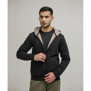 OEM Sweat à capuche doublé en polaire Sherpa personnalisable pour hommes Sweat à capuche avec fermeture éclair pour hommes Poches latérales Streetwear d'hiver décontracté - Product Image 1
