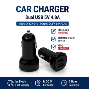 Adaptateur chargeur de voiture double USB à faible MOQ avec logo sérigraphié gratuit, convertisseur 12V 24V vers 5V 2.4A par port pour camions, bus, fourgonnettes et véhicules de flotte - Product Image 1