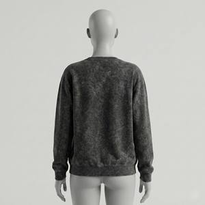 Wholesale Custom Printed Winter <b>Vintage</b> Acid Stone Washed Distressed <b>Sweatshirt</b> Women <b>Oversized</b> Heavyweight Cotton Crewneck - Product Image 2