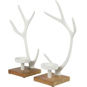 Juego de 2 Portavelas de Asta de Ciervo Blancos, Diseño de Cuerno de Ciervo, Centro de Mesa, Soporte de Madera para Velas de Té, Decoración Moderna para el Hogar - Product Image 1