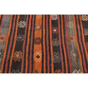 Nueva alfombra Kilim Rectangular de 9x12 en marrón naranja tejido plano estilo Tabriz con patrón de retazos Material de lana viscosa respaldo de látex - Product Image 5