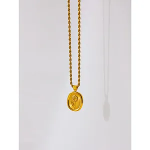 Collier pendentif en acier au titane de style rétro floral accessoire chrétien religieux à la mode avec chaîne à maillons cadeau de mariage - Product Image 5