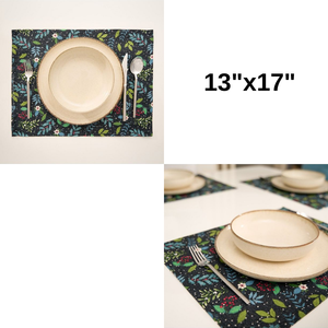 9 Piece 100% Cotton Black <b>Placemat</b> Set with Floral Pattern Decorative Table Mat 35x45cm Durable Elegant Dining Table Accessories - Product Image 2