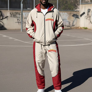 Custom Made Loose Fit 2-Pieces Windbreaker Sweatsuit Set Cargo <b>Zip</b>-Up Nylon Polyester Color Block Jacket & <b>Jogger</b> Set - Product Image 4