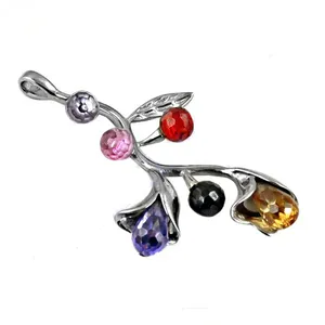 Pendentif unique en forme de branche géométrique en argent pour femmes, pierres précieuses, plaqué rhodium, or rose 14 carats, moissanite, bijoux uniques de qualité supérieure - Product Image 3