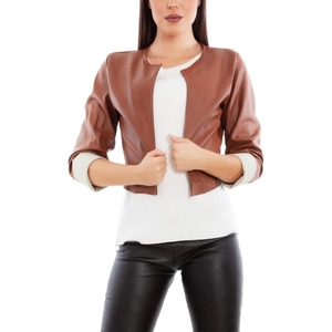 Women Real Sheep Leather Short Jacket Cropped Design Smooth Texture Trendy Leather Outerwear - Product Image 3