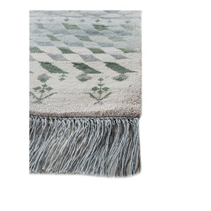 Alfombra Manchaha Azul de Lana y Seda de Bambú Anudada a Mano, 10 mm de Grosor, Patrón Geométrico Abstracto, Rectangular, para el Hogar o el Pasillo, Modelo Les-2514 - Product Image 4