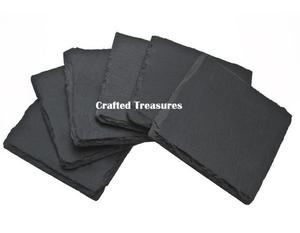 Ensemble de 6 sous-verres personnalisés en ardoise noire et marbre pour cadeau d'anniversaire de mariage - Product Image 1