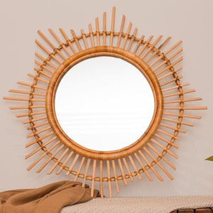 Miroir étoile tenture murale en rotin miroir mural asiatique miroir design étoile porte-bonheur décor pour chambre à coucher, chambre d'enfant et salon - Product Image 1