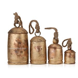 Rústico antiguo oro Metal Vintage vaca campanas racimo yute cuerda colgante campana Shabby Chic Navidad vacaciones Decoración - Product Image 1