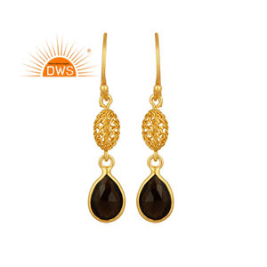 ต่างหูควอทซ์สโมควอทซ์ชุบทอง18K ชุบทองธรรมชาติต่างหูห้อยอัญมณีดีมี่ผู้ผลิตเครื่องประดับ - Product Image 1