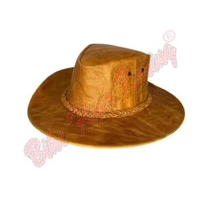 Sombrero de vaquero de cuero tostado unisex en sombreros de vaquero de jugador de cuero real marrón de buena calidad media