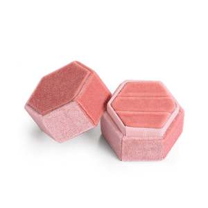 Jeulia <b>Vintage</b> Pink Velvet Hexagonal Couple Ring Jewelry <b>Box</b> - Product Image 4