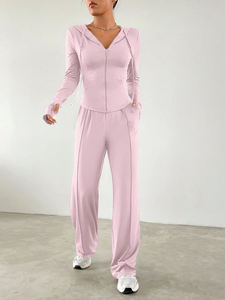 Conjunto Deportivo Casual de Dos Piezas para Mujer de Alta Calidad, Estilo Simple y Elegante, Color Lavanda, con Logotipo Personalizado - Product Image 5