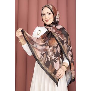 Écharpe carrée à motif floral romantique brun foncé, série de foulards en coton personnalisés à carreaux - Product Image 1