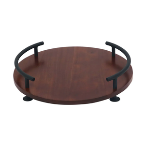 Excellent Quality Wood Serving <b>Tray</b> Round Metal <b>Handle</b> Wine Glass and Mug Serving <b>Tray</b> for Restaurant Used - Product Image 1