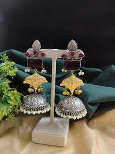 Pendientes Jhumka de dos tonos de plata SHANAYA de alta calidad, joyería más vendida directa del proveedor indio - Product Image 2