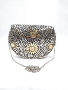 Sac à main tendance 2026 en mosaïque de pierre et métal, pochette ethnique antique de mariée, pochette élégante indienne pour femme, soirée et mariage - Product Image 3