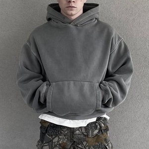 Sudadera con capucha de gran tamaño con lavado ácido Vintage para hombre, ropa de calle holgada de algodón pesado, Sudadera con capucha básica con logotipo personalizado - Product Image 2