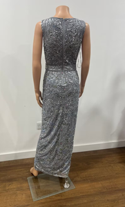 Tulipe Dames Élégant Antistatique Maxi-Longueur A-ligne Robe De Cocktail Respirant Poly-Mesh Découpe Col En V Perles Perles - Product Image 3