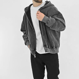 Custom Acid Washed <b>Distressed</b> Zip Hoodies <b>Top</b> Seller 100% Polyester Fabric Streetwear Men Winter Hooded Washed Hoodies - Product Image 6