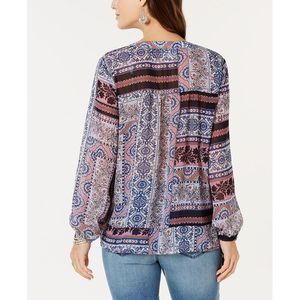 Style & Co Pull en mousseline de soie pour femme, imprimé, avec franges, bleu, taille M, pour le printemps/été - Product Image 2