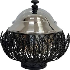 Casserole en métal noir faite à la main élégante avec nacre, ustensiles de cuisine et chauffe-plats pour buffet, collection 2 pièces - Product Image 3