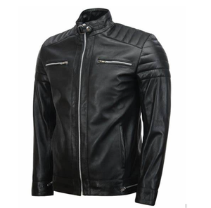 Custom High Quality 100% Genuine Leather <b>Jacket</b> <b>Biker</b> Style High Street Stand Collar Satin Breathable Inner Viscos Lining Winter - Product Image 2