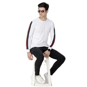 Camiseta OEM personalizada de manga larga de 100% algodón para hombre con estampado de rayas laterales cobertura de manga completa - Product Image 1