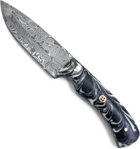 Couteau à lame fixe en acier damas fabriqué à la main avec gaine en cuir Couteau de Cowboy avec support OEM Chasse en plein air Camping - Product Image 2