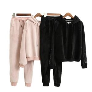 Conjunto de ropa deportiva de invierno para mujer, Sudadera con capucha de punto, pantalón cálido para correr, entrenamiento deportivo, informal, ecológico, transpirable, un conjunto - Product Image 1