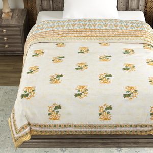 Couette Kantha en coton taille unique pour hivers légers impression bloc à la main motif feuille Rajai 150x225 cm couleur marron - Product Image 3