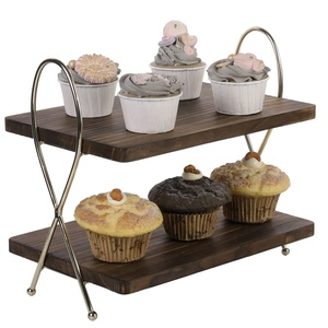 <b>Two</b>-<b>Tier</b> Solid Rectangular Wooden <b>Cake</b> Cupcake Displaying <b>Stand</b> Attractive Structured Luminous Metal Frame Decorative Use - Product Image 1
