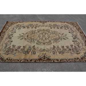 Vintage Turkish Rug, Large 5.8x9.2 ft (176x280 cm) Rug, <b>Brown</b> Southwestern <b>Wool</b> Rug - Product Image 4