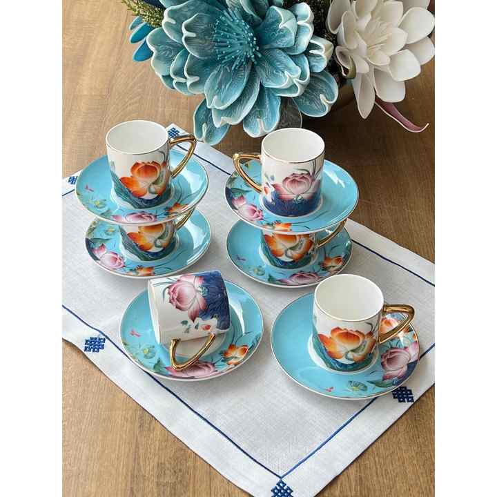 Turkish Coffee Cup Garden Blue 12 Pieces for 6 People
