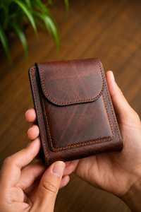 Portefeuille à pince à billets unisexe en cuir véritable marron de luxe, porte-monnaie pliable, pochette de rangement pour cartes pour un usage quotidien - Product Image 1