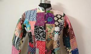 Chaqueta Multi Patchwork de algodón con estampado de bloques, chaquetas de invierno para mujeres indias hechas a mano hermosas, ropa de estilo bohemio para mujeres - Product Image 2