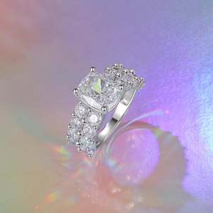 14K Rhodium Plated Diamond <b>Emerald</b> Cut Eternity <b>Band</b> Engagement <b>Ring</b> - Product Image 6