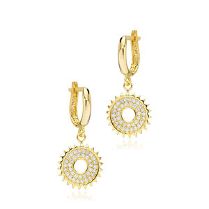 Pendientes colgantes con abalorio hueco en forma de sol, piedra CZ hecha a mano, Plata de Ley 925 turca, joyería de moda para mujer - Product Image 3