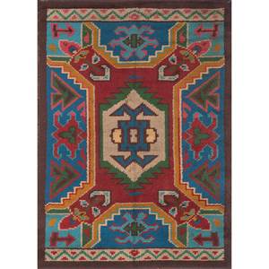 Alfombra Geométrica de Lana Kiaan Roja y Naranja 9x12 Rectangular para Sala de Estar, Modelo Pae-5913, 4m de Ancho, Alfombra de Pasillo con Diseño de Rompecabezas en Patchwork PP - Product Image 1