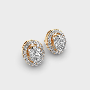 Pendientes clásicos de oro amarillo de 10K para todos los días elegante corte ovalado Moissanite Diamond Halo para damas de honor regalo para mujeres - Product Image 5