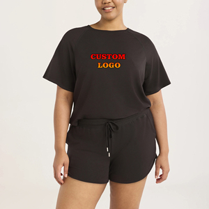 Vêtements d'été décontractés Ensemble deux pièces courtes pour femmes Ensemble de t-shirts et shorts surdimensionnés 100% coton confortable Survêtement pour femmes - Product Image 1