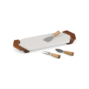 Plateau à fromage en marbre avec ensemble de 3 couteaux Planche de préparation des aliments Plateau de service décoratif en bois et marbre - Product Image 4