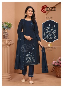 Pantalón Kurtis de trabajo de secuencia bordada de viscosa de algodón de buena calidad con Dupatta para mujer disponible a precio asequible - Product Image 5