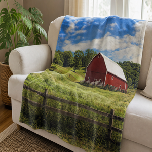 Custom Printed <b>Throw</b> Blanket Personalized <b>Red</b> Barn Countryside Gift Sublimation Flannel Fleece Polyester - Product Image 1