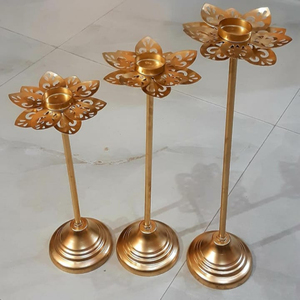Traditional Indian Brass Urli Bowl Set Diwali Home Puja Decor Gold Taj Stand <b>Floating</b> Flowers Gold 3-Piece Metal <b>Candle</b> <b>Holders</b> - Product Image 5
