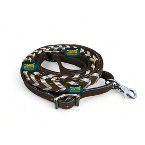 Orse Equipment Rênes de cheval en cuir tressé Feuille de dentelle Mantellic argentée 8 pieds de long Taille complète du cheval Rênes de cheval en cuir véritable - Product Image 1
