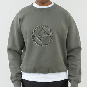 Custom Puff Print Sweatshirt Cotton <b>French</b> Terry Faded Boxy Distressed Vintage Acid Wash Sweatshirts Men - Product Image 1