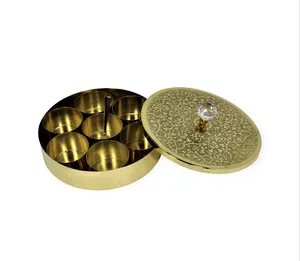 Hand made engraving beautiful design Good quality Brass Spice Box design spice box brass Metal with gold touch - Product Image 3
