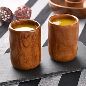 Bicchieri antichi in legno per bere bicchieri multiuso Set di 2 bicchieri per succhi di frutta Mocktail latte Lassi bevande marrone naturale